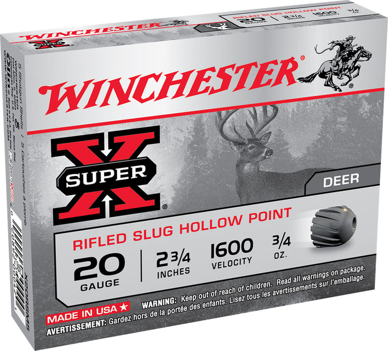 Winchester Ammo X20RSM5 Super X  20 Gauge 2.75" 3/4 oz 1600 fps Rifled Slug Shot 5 Bx/50 Cs