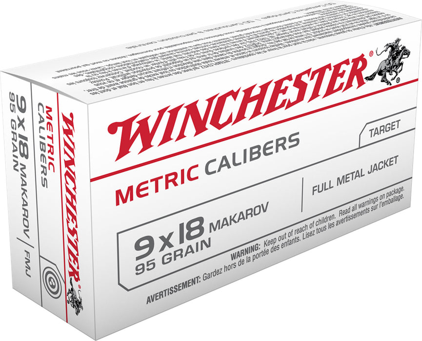 Winchester Ammo MC918M USA Metric 9x18 Makarov 95 gr Full Metal Jacket (FMJ) 50 Bx/ 20 Cs