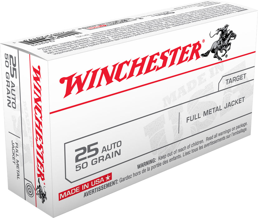 Winchester Ammo Q4203 USA  25 ACP 50 gr Full Metal Jacket (FMJ) 50 Per Box/10 Cs