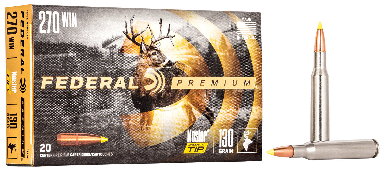 Federal P270F Premium  270 Win 130 gr 3060 fps Nosler Ballistic Tip (NBT) 20 Bx/10 Cs