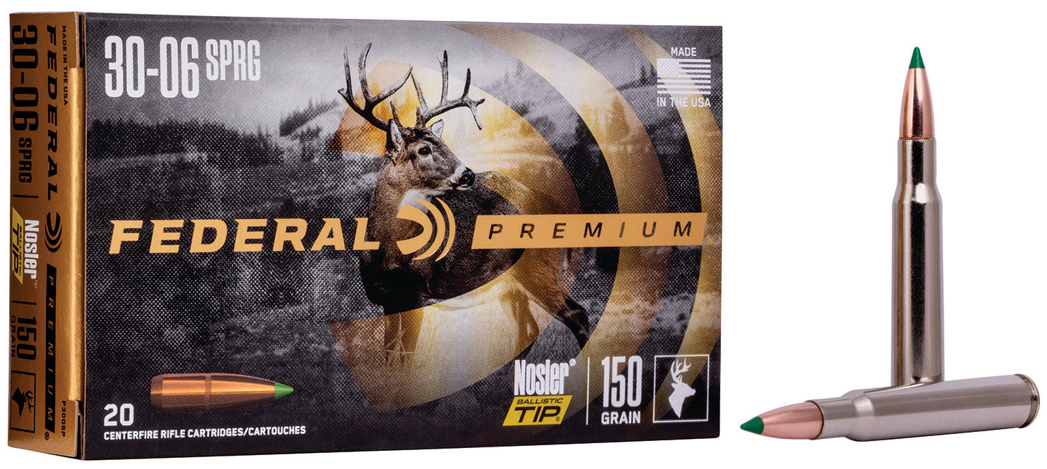 Federal P3006P Premium  30-06 Springfield 150 gr 2910 fps Nosler Ballistic Tip (NBT) 20 Bx/10 Cs