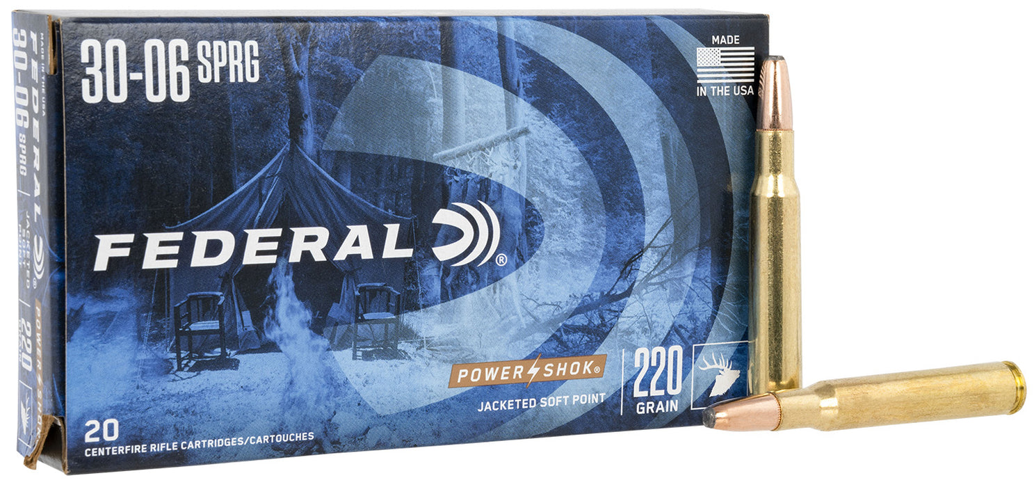 Federal 3006HS Power-Shok  30-06 Springfield 220 gr 2400 fps Jacketed Soft Point (JSP) 20 Bx/10 Cs