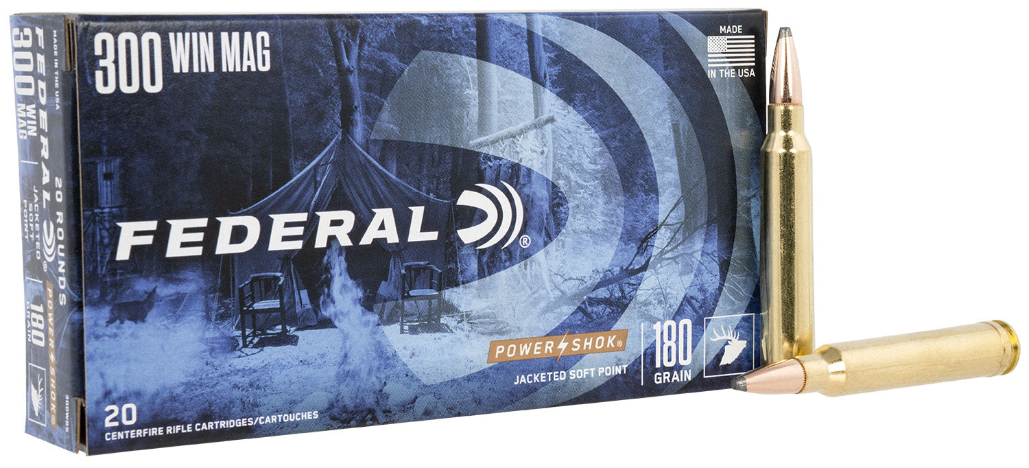 Federal 300WBS Power-Shok  300 Win Mag 180 gr 2960 fps Jacketed Soft Point (JSP) 20 Bx/10 Cs