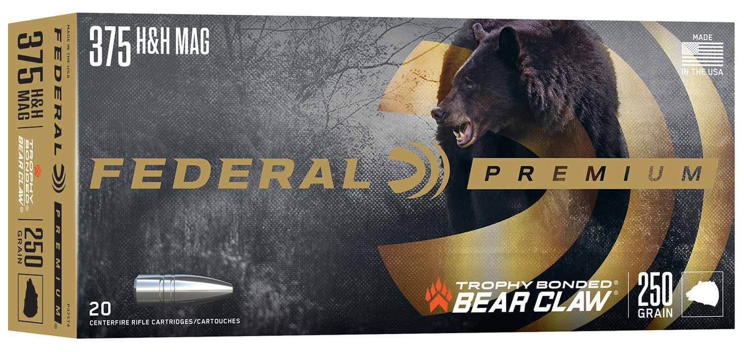 Federal P375T4 Premium  375 H&H Mag 250 gr 2670 fps Trophy Bonded Bear Claw (TBBC) 20 Bx/10 Cs