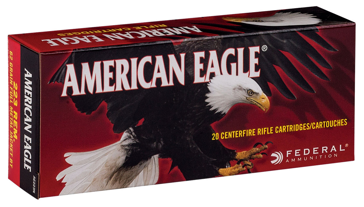 Federal AE223N American Eagle  223 Rem 62 gr 3020 fps Full Metal Jacket Boat-Tail (FMJBT) 20 Bx/25 Cs