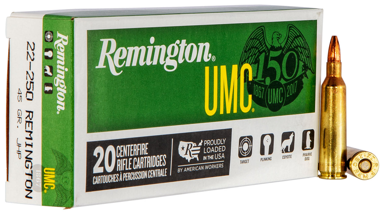 Remington Ammunition 23750 UMC  22-250 Rem 45 gr 4000 fps Jacketed Hollow Point (JHP) 20 Bx/10 Cs