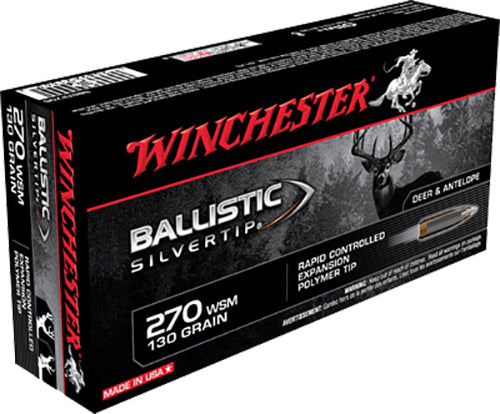 Winchester Ammo SBST2705 Ballistic Silvertip  270 WSM 130 gr 3275 fps Rapid Controlled Expansion Polymer Tip 20 Bx/10 Cs