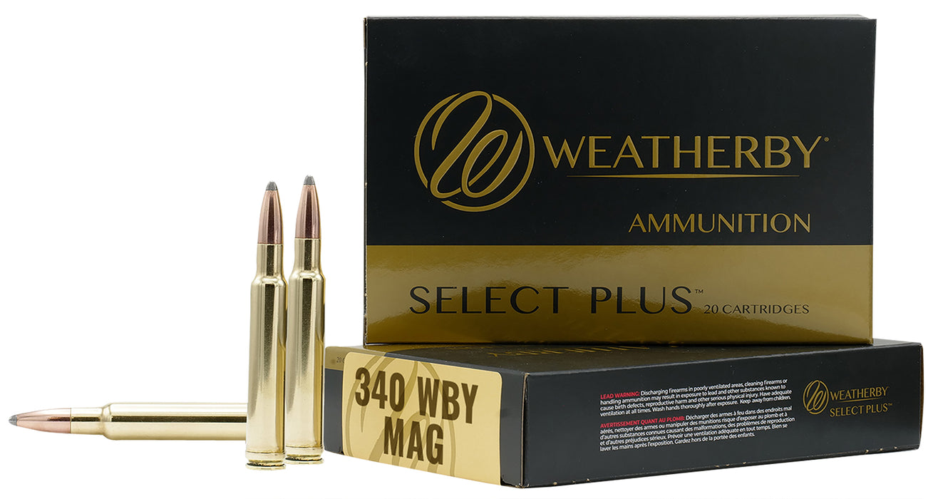 Weatherby N340250PT Select Plus  340 Wthby Mag 250 gr 2941 fps Nosler Spitzer Partition (SPT) 20 Bx/10 Cs