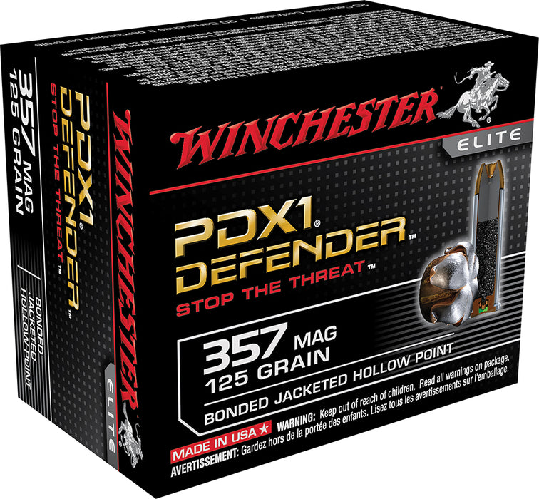 Winchester Ammo S357MPDB PDX1 Defender  357 Mag 125 gr Bonded Jacket Hollow Point 20 Bx/10 Cs