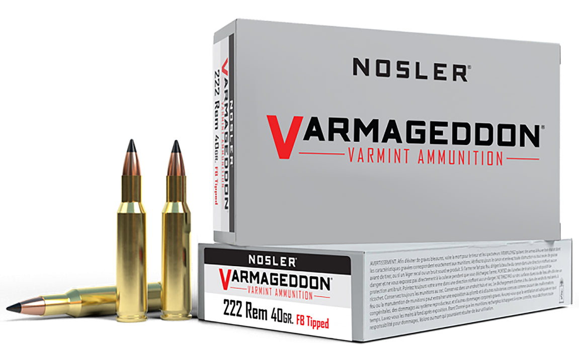 Nosler 65135 Varmageddon  222 Rem 40 gr 3400 fps Flat Base Tipped (FBT) 20 Bx/10 Cs