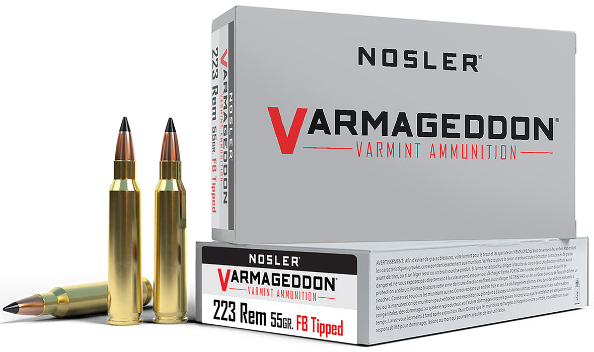 Nosler 65145 Varmageddon  223 Rem 55 gr 3100 fps Flat Base Tipped (FBT) 20 Bx/20 Cs