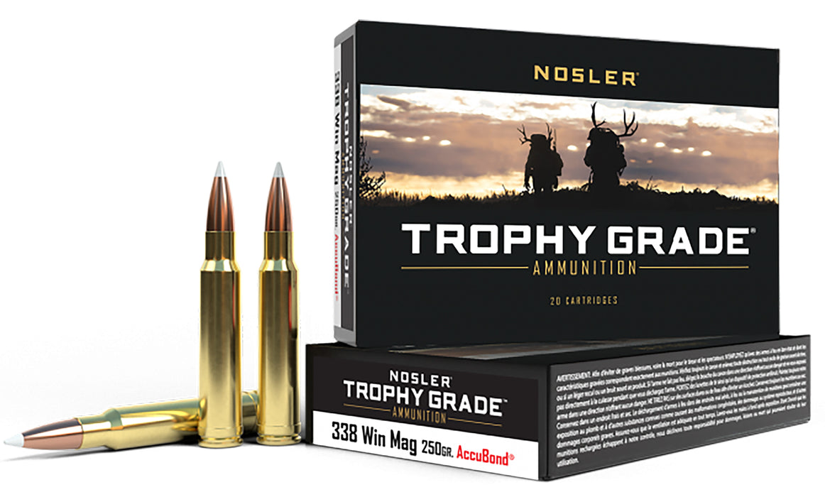 Nosler 60086 Trophy Grade  338 Win Mag 250 gr 2650 fps Nosler AccuBond 20 Bx/10 Cs