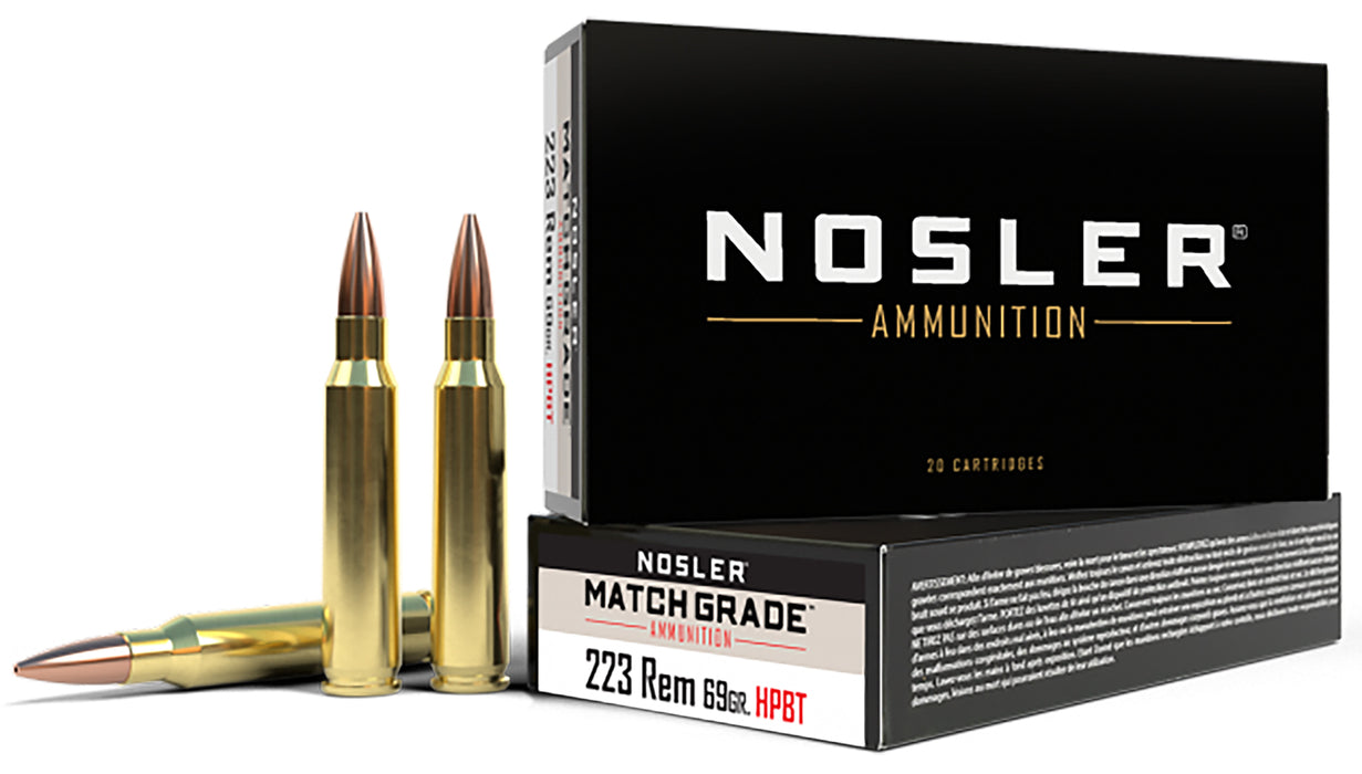 Nosler 60023 Match Grade  223 Rem 69 gr 2900 fps Custom Competition Hollow Point Boat-Tail (CCHPBT) 20 Bx/10 Cs