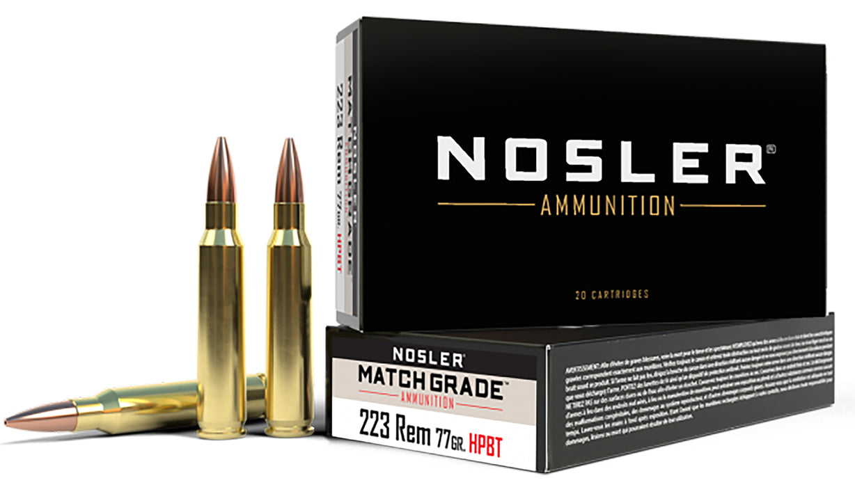 Nosler 60011 Match Grade  223 Rem 77 gr 2600 fps Custom Competition Hollow Point Boat-Tail (CCHPBT) 20 Bx/20 Cs