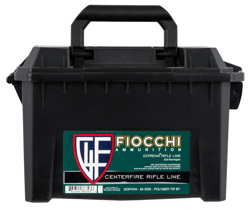 Fiocchi 223FHVA Field Dynamics  223 Rem 50 GR 3300 fps Hornady V-Max, Packaged (4) 50 Round Boxes in a Plano Ammo Box for a Total of 200 Rounds