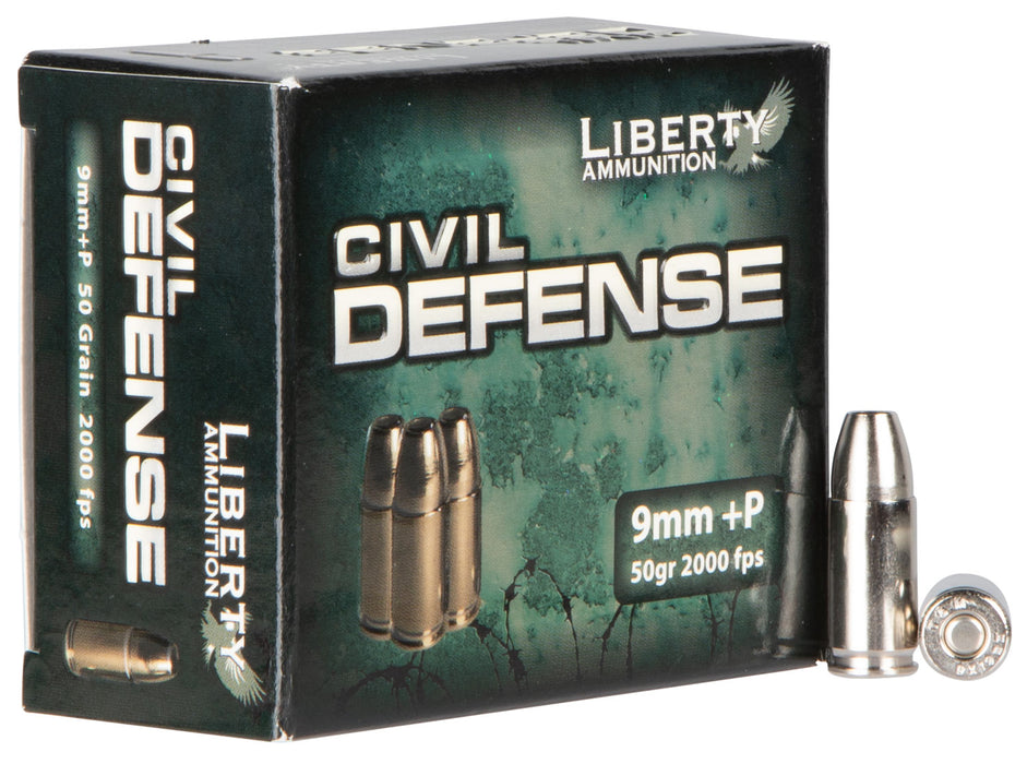 Liberty Ammunition LACD09014 Civil Defense  9mm Luger +P 50 gr 2000 fps Lead-Free Fragmenting Hollow Point (LFFHP) 20 Bx/50 Cs