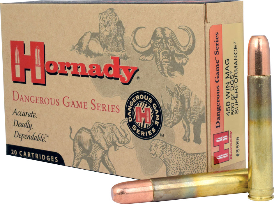 Hornady 8585 Dangerous Game Superformance 458 Win Mag 500 gr 2140 fps Dangerous Game Solid (DGS) 20 Bx/6 Cs