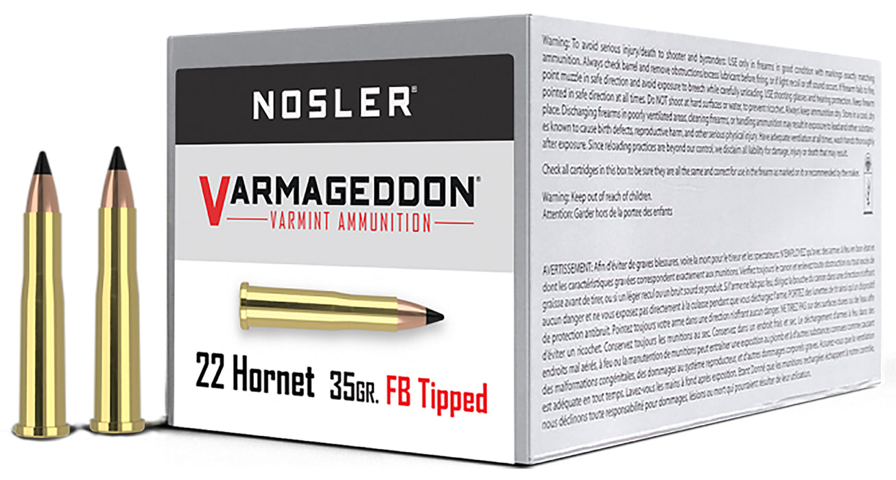 Nosler 41132 Varmageddon  22 Hornet 35 gr 3000 fps Flat Base Tipped (FBT) 50 Bx/10 Cs