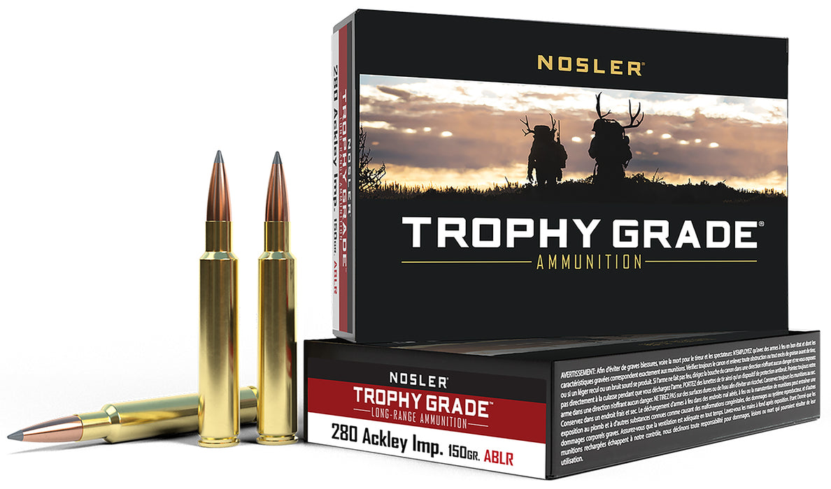 Nosler 60116 Trophy Grade Long-Range  280 Ackley Improved 150 gr 2930 fps Nosler Spitzer AccuBond-Long Range (SABLR) 20 Bx/10 Cs