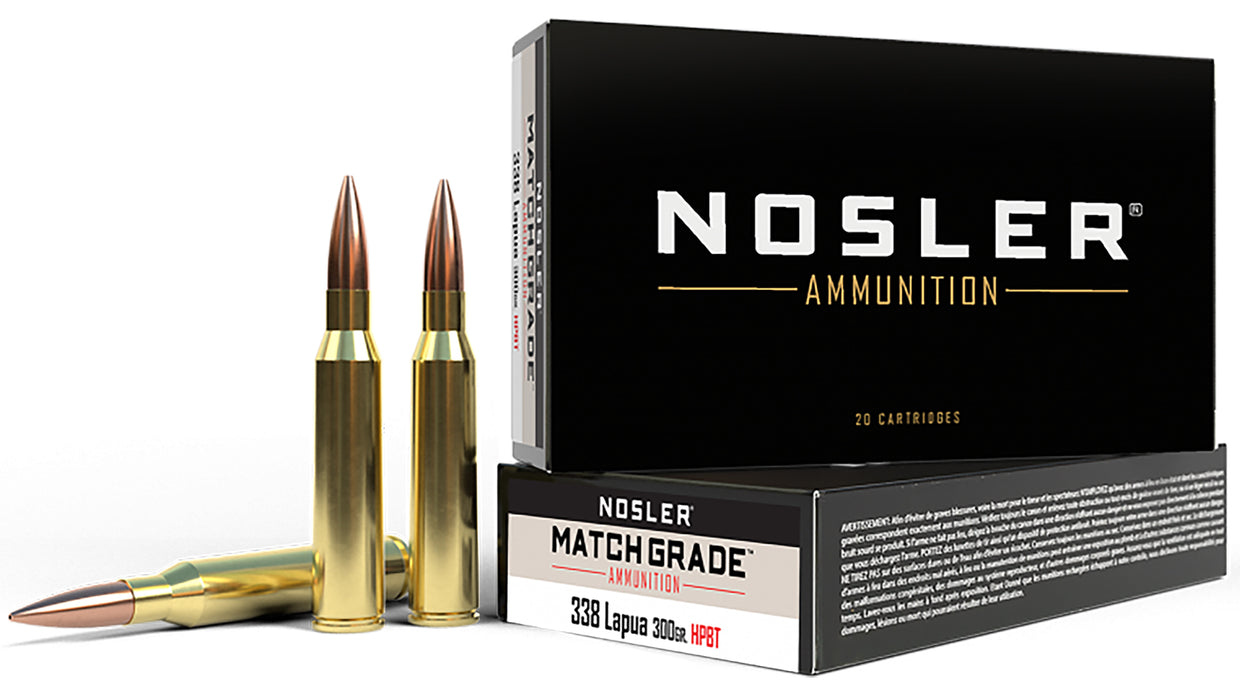 Nosler 43136 Match Grade  338 Lapua Mag 300 gr 2650 fps Custom Competition Hollow Point Boat-Tail (CCHPBT) 20 Bx/10 Cs