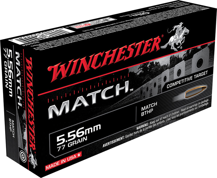 Winchester Ammo S556M Match  5.56x45mm NATO 77 gr 2750 fps Sierra MatchKing BTHP (SMBTHP) 20 Bx/10 Cs