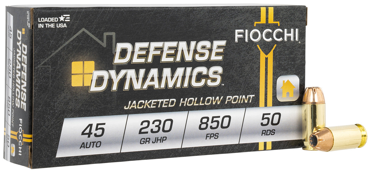 Fiocchi 45T500 Defense Dynamics  45 ACP 230 gr 850 fps Jacketed Hollow Point (JHP) 50 Bx/10 Cs