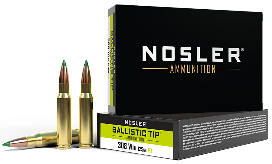 Nosler 40061 Ballistic Tip  308 Win 125 gr 3100 fps Spitzer Ballistic Tip (SBT) 20 Bx/10 Cs