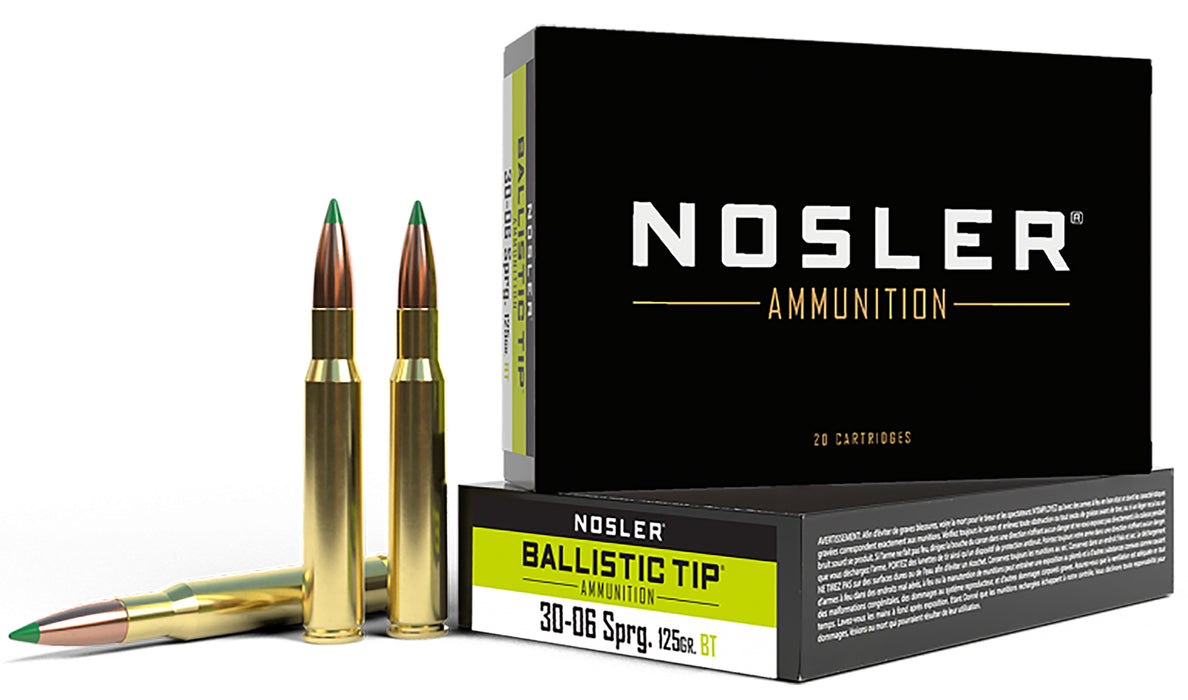 Nosler 40068 Ballistic Tip  30-06 Springfield 125 gr 3100 fps Spitzer Ballistic Tip (SBT) 20 Bx/10 Cs