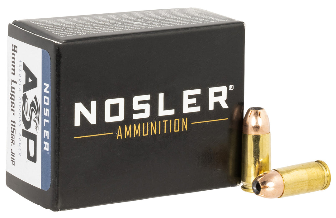 Nosler 51285 Assured Stopping Power  9mm Luger 115 gr 1170 fps Jacketed Hollow Point (JHP) 20 Bx/20 Cs