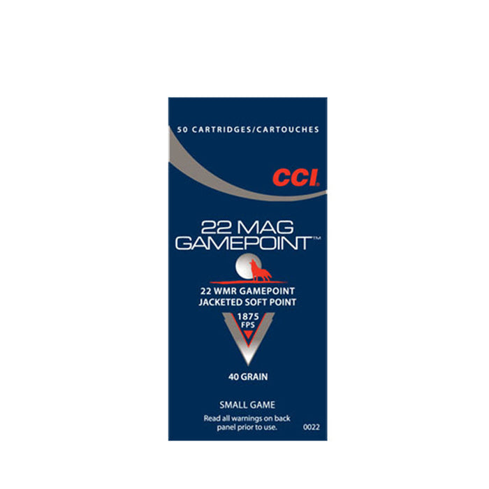 CCI 0022 Gamepoint  22 WMR 40 gr 1875 fps Jacketed Soft Point (JSP) 50 Bx/40 Cs