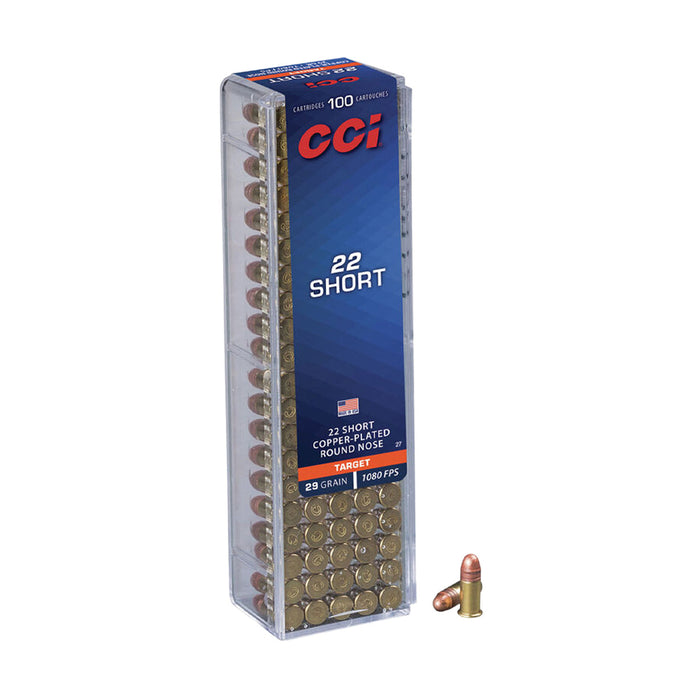 CCI 0027 Target  22 Short 29 gr 1080 fps Copper-Plated Round Nose 100 Bx/50 Cs