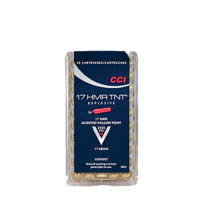 CCI 0053 Varmint TNT 17 HMR 17 gr 2550 fps Jacketed Hollow Point (JHP) 50 Bx/40 Cs