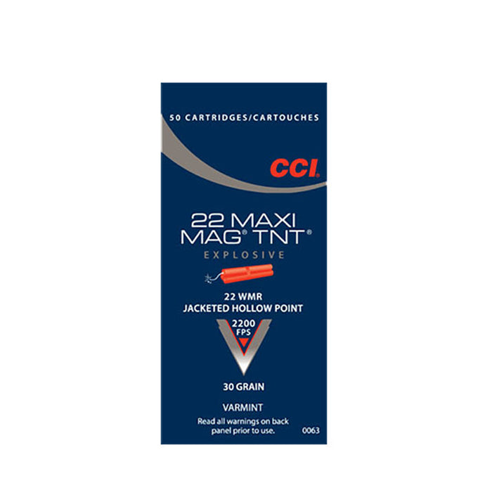 CCI 0063 Maxi-Mag TNT 22 WMR 30 gr TNT Jacketed Hollow Point 50 Per Box/40 Cs